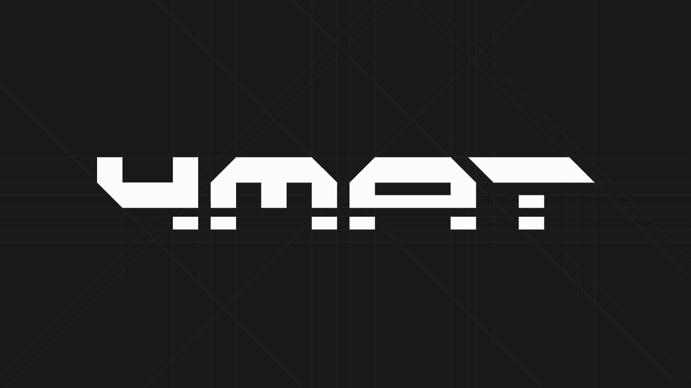 the 4MAT wordmark in white on near black, with the construction grid it was drawn on showing faintly behind it