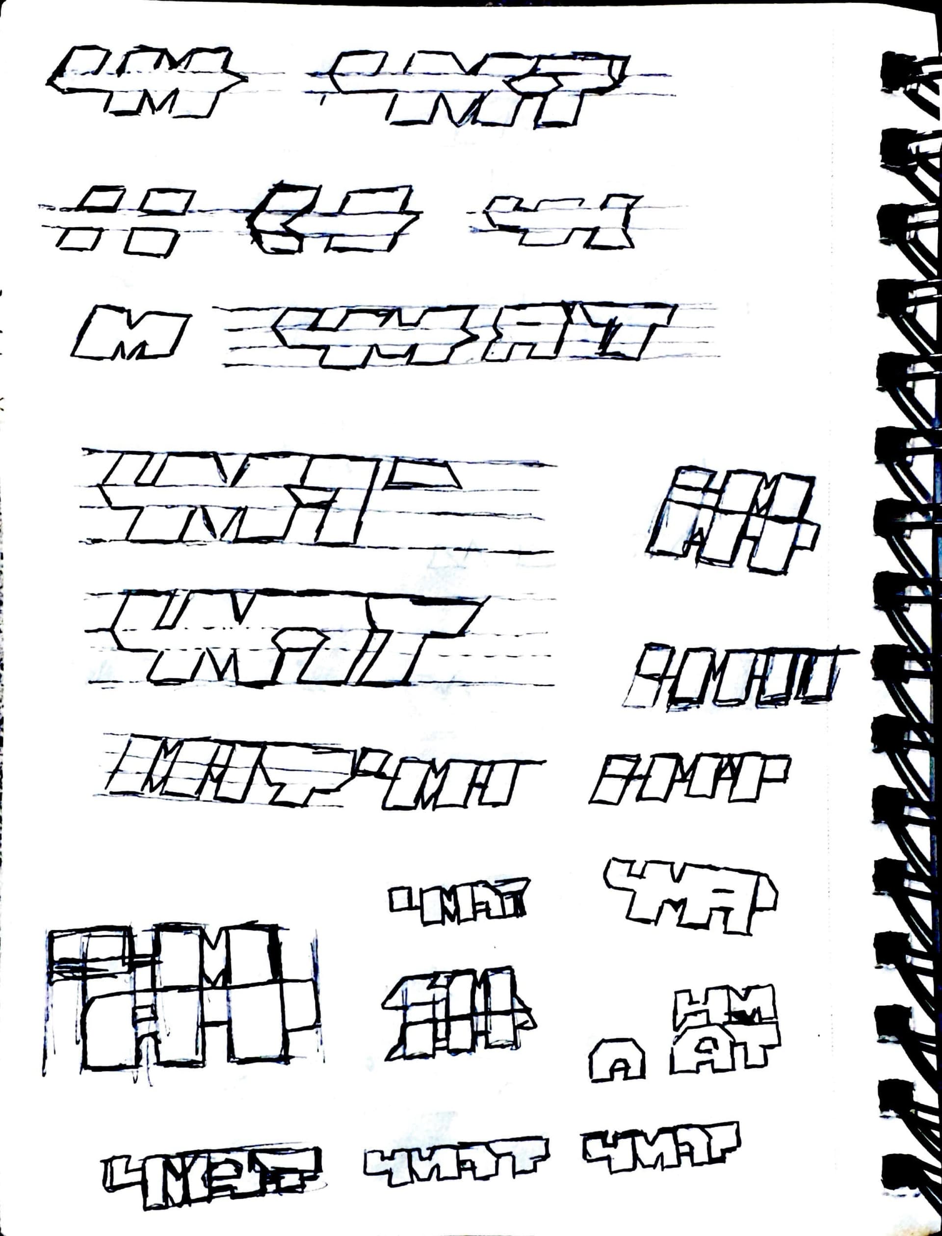 a second page of studies, the letters drawn on ruled lines and sheared into italics
