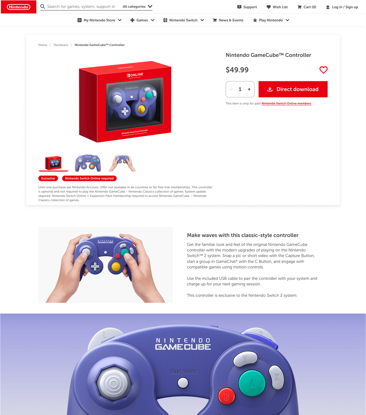 gamecube controller product page