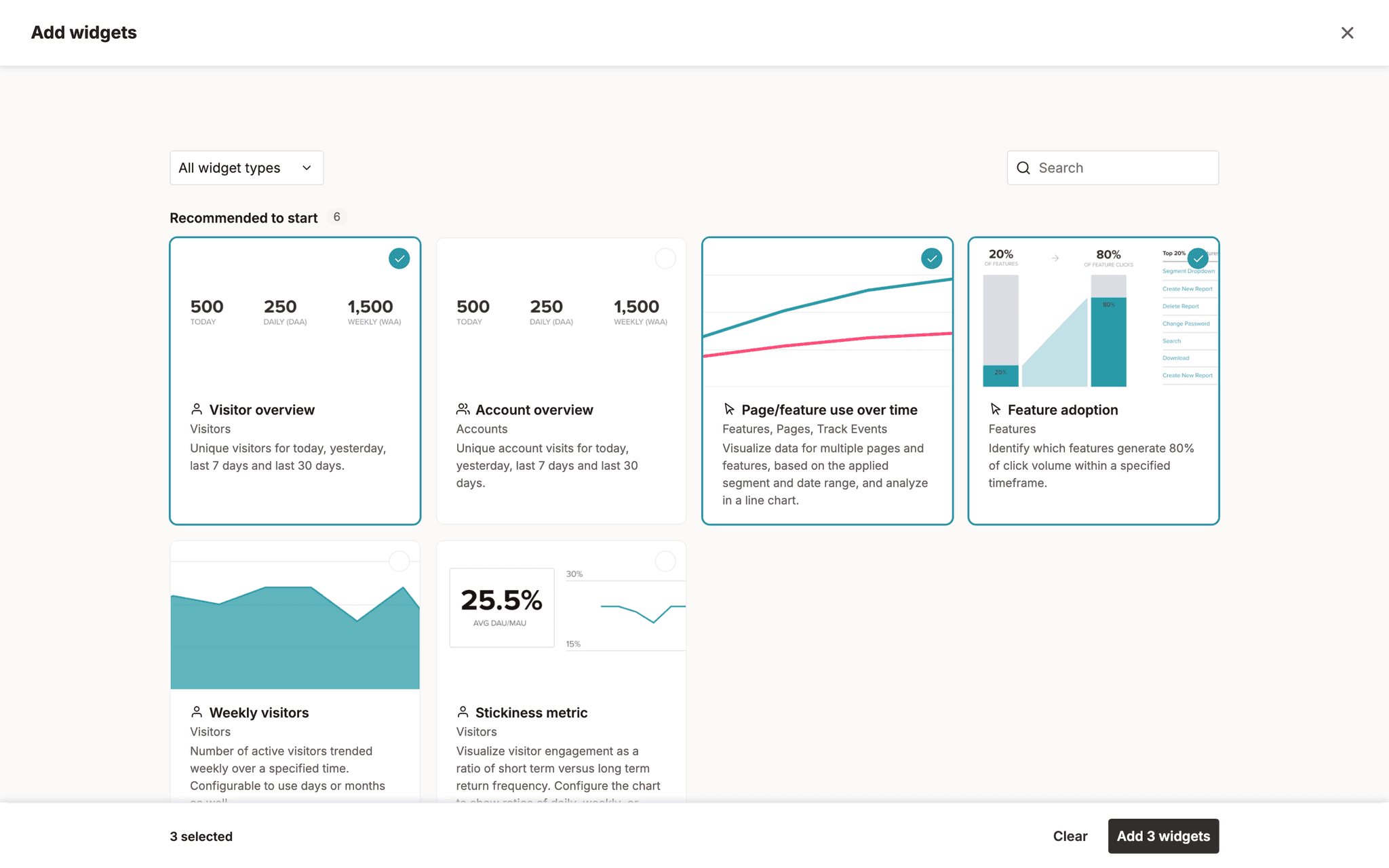 Post-creation: add widgets to an existing dashboard