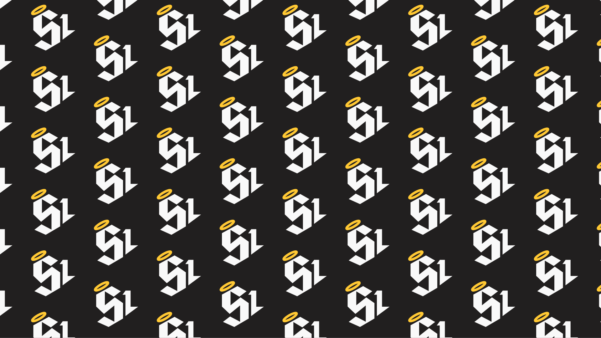 the SL monogram tiled edge to edge into a repeating pattern, white with gold halos on near black