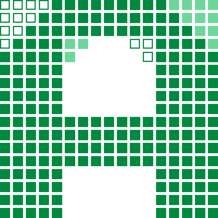 version six, thirteen hollow cells down the left and thirteen pale ones up the right, the same move mirrored
